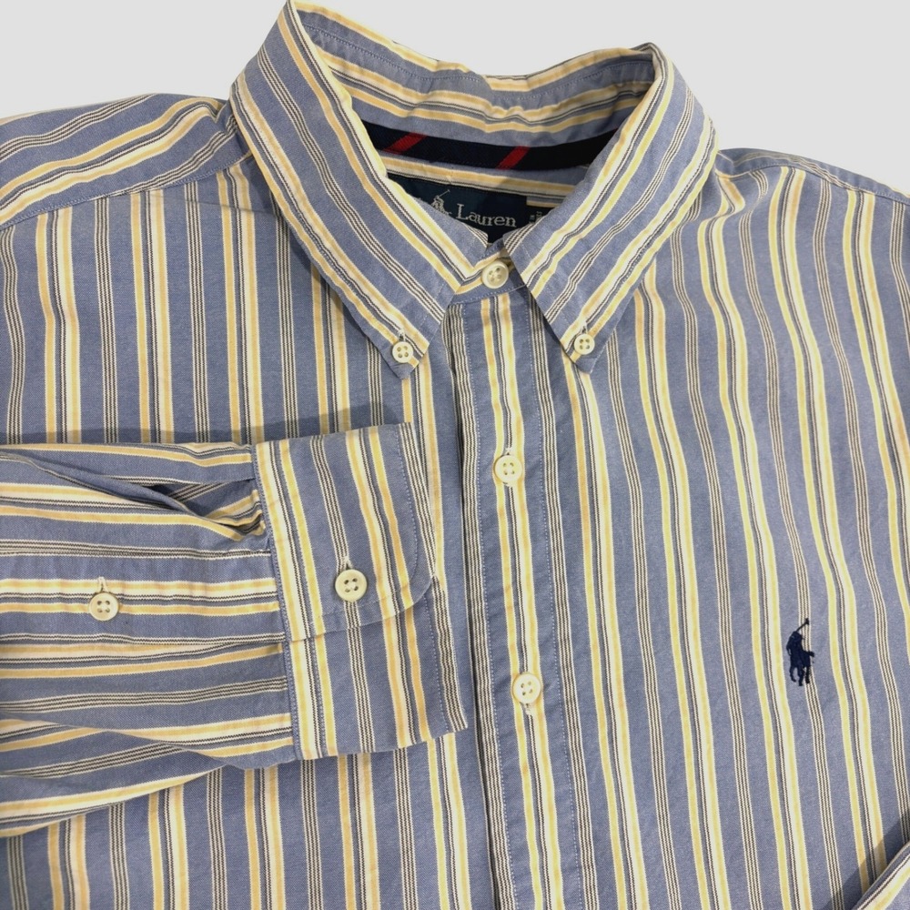 Ralph Lauren Button Down Shirt Mens XL Blue Yellow Striped Classic Long Sleeve